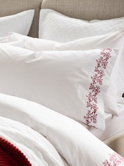 Christy Red Mistletoe Embroidered Duvet Cover & Pillowcase Set - Image 3 of 5