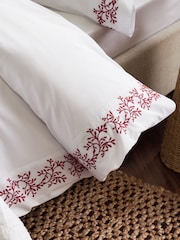 Christy Red Mistletoe Embroidered Duvet Cover & Pillowcase Set - Image 4 of 5