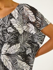 Roman Black Leaf Print Lace Bubble Hem Top - Image 5 of 5