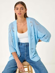 Roman Blue Pointelle Heart Knit Cardigan - Image 1 of 5
