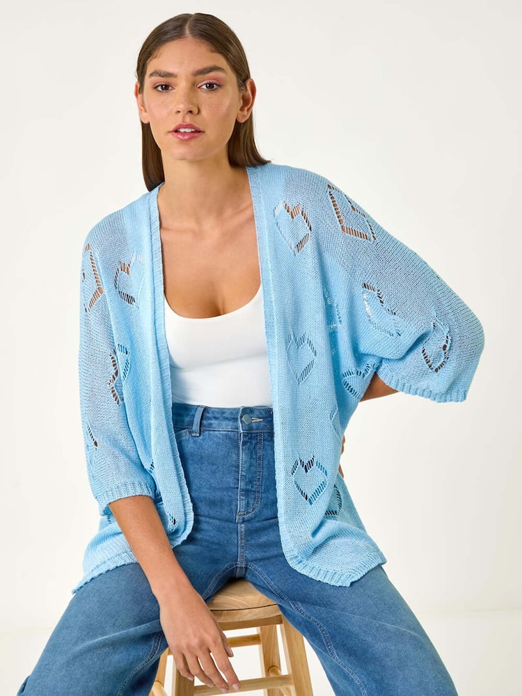 Roman Blue Pointelle Heart Knit Cardigan - Image 1 of 5