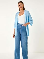 Roman Blue Pointelle Heart Knit Cardigan - Image 2 of 5