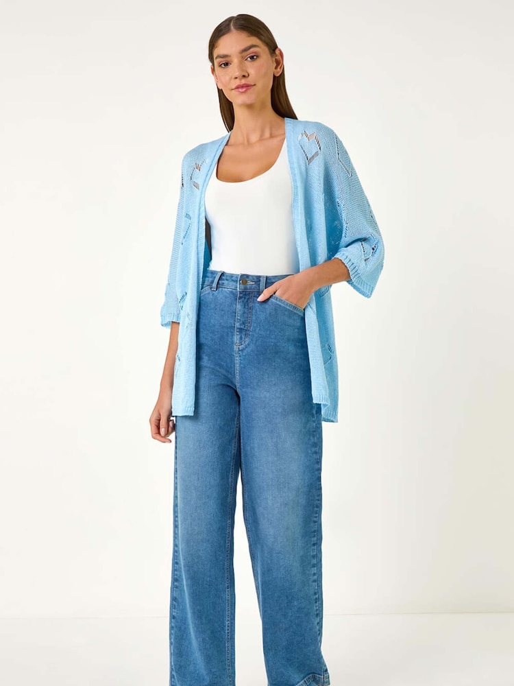 Roman Blue Pointelle Heart Knit Cardigan - Image 2 of 5