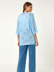 Roman Blue Pointelle Heart Knit Cardigan - Image 3 of 5