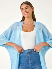 Roman Blue Pointelle Heart Knit Cardigan - Image 4 of 5