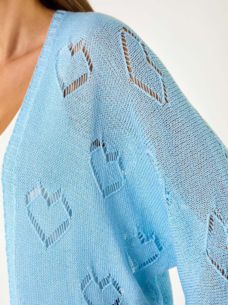 Roman Blue Pointelle Heart Knit Cardigan - Image 5 of 5