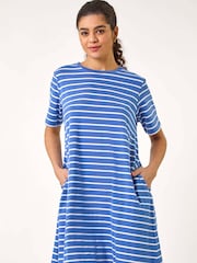 Roman Blue Stripe Stretch T-Shirt Dress - Image 2 of 5