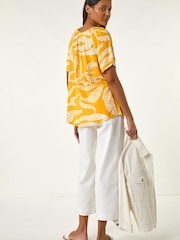 Roman Yellow Leaf Print Button Detail Top - Image 4 of 5