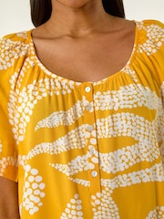Roman Yellow Leaf Print Button Detail Top - Image 5 of 5