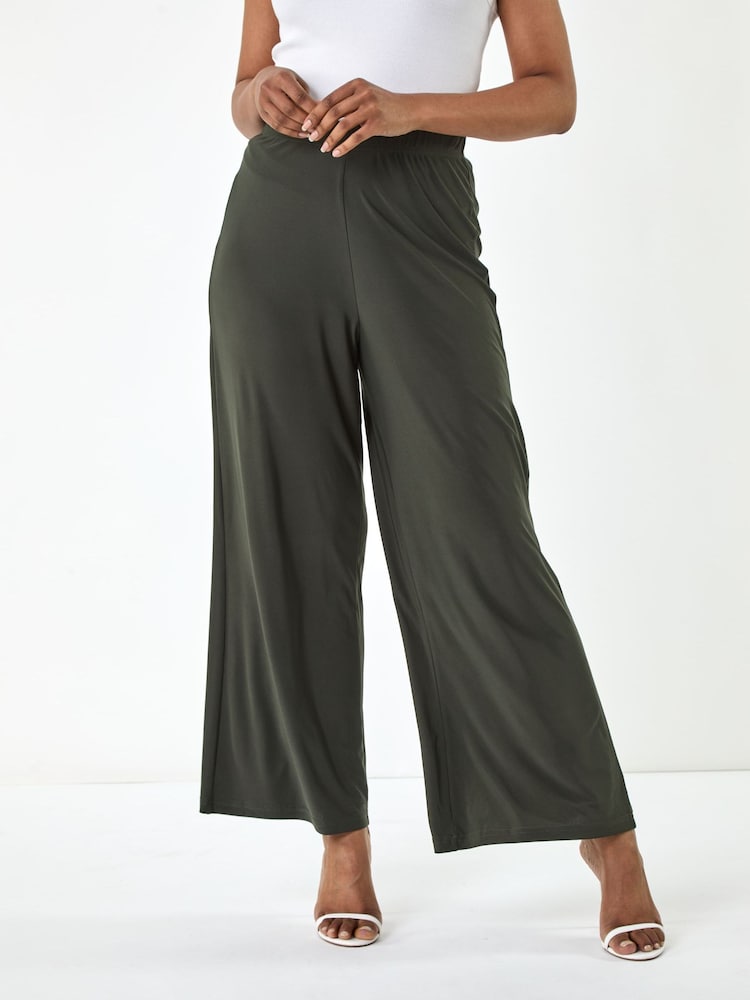Roman Green Petite Elastic Waist Wide Leg Stretch Trousers - Image 1 of 8 Roman Green Petite Elastic Waist Wide Leg Stretch Trousers - Image 1 of 8