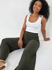 Roman Green Petite Elastic Waist Wide Leg Stretch Trousers - Image 2 of 8