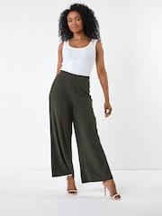 Roman Green Petite Elastic Waist Wide Leg Stretch Trousers - Image 3 of 8