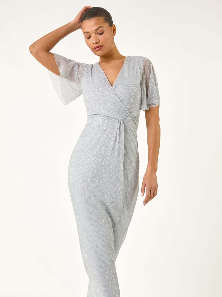 Romersk metallisk plisseret bodycon-maxikjole - Bilde 1 av 4