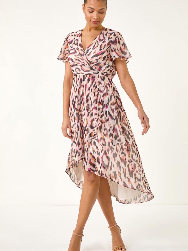 Roman Brown Leopard Ruffle Front Dress - Image 1 of 5