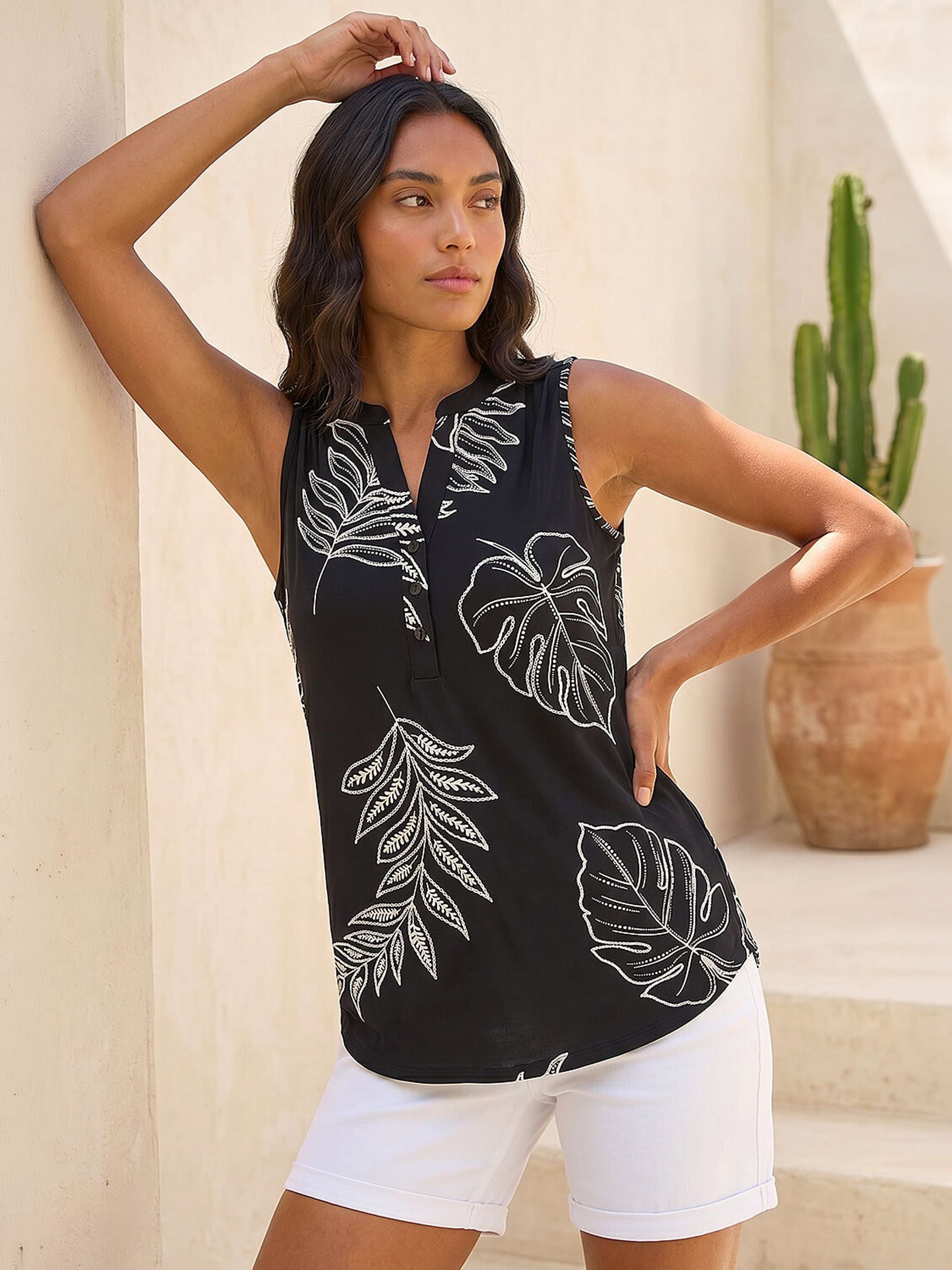 Roman Originals Sleeveless Shirt for Women UK Ladies Vest Tank Top Summer Smart Blouse Stretchy Jersey T-Shirt Casual Spring Holiday Party Beach Vacation Notch Neck - Image 3