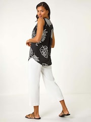 Roman Black Textured Leaf Print Vest Top - Image 3 of 5