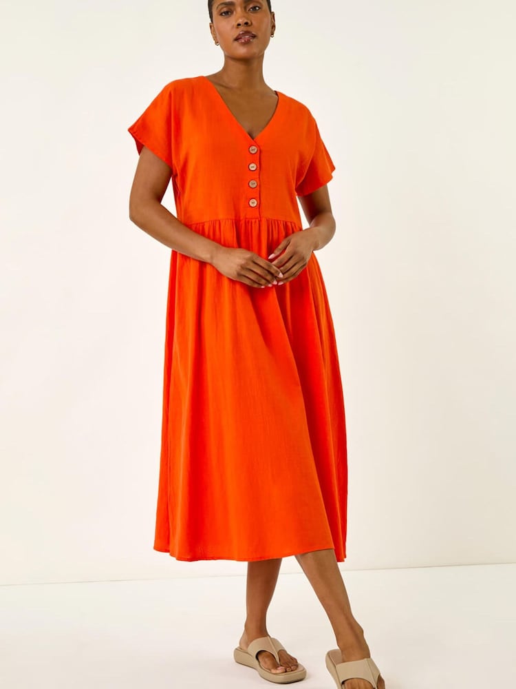 כתום - Roman שמלת מידי מכופתרת במראה פשתן - תמונה 2 מתוך 5