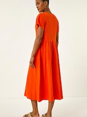 כתום - Roman שמלת מידי מכופתרת במראה פשתן - תמונה 3 מתוך 5