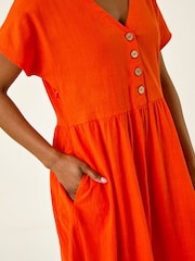 כתום - Roman שמלת מידי מכופתרת במראה פשתן - תמונה 5 מתוך 5