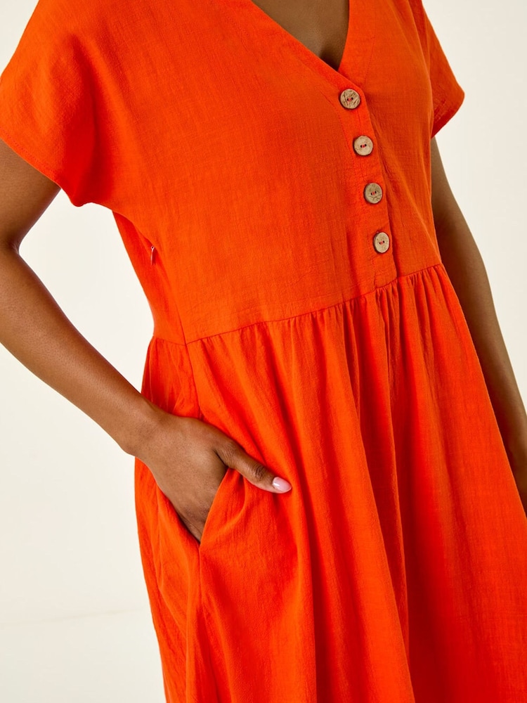 כתום - Roman שמלת מידי מכופתרת במראה פשתן - תמונה 5 מתוך 5