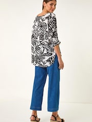 Roman White Leaf Print Tunic Top - Image 3 of 5