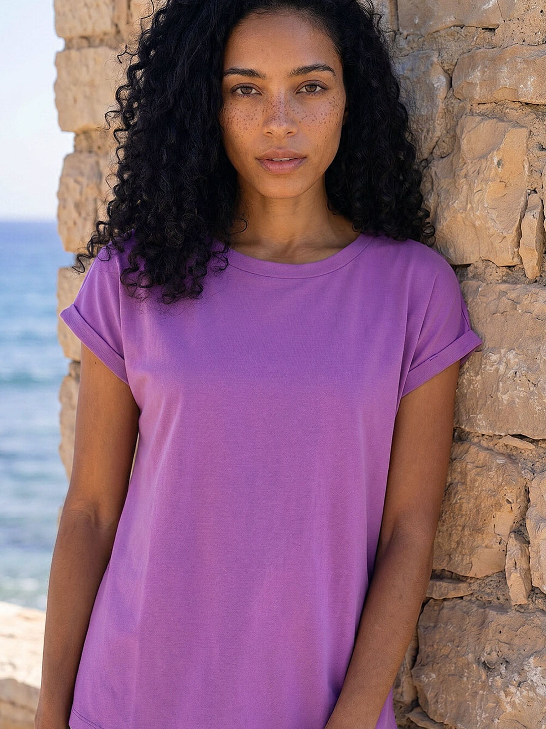 Roman Women's Purple Plain Stretch Cotton Jersey T-Shirt In | Size: 18 - Image 4
