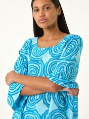 Roman Blue Spiral Print Asymmetric Tunic Top - Image 4 of 5