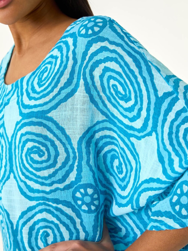 Roman Blue Spiral Print Asymmetric Tunic Top - Image 5 of 5 Roman Blue Spiral Print Asymmetric Tunic Top - Image 5 of 5