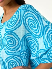 Roman Blue Spiral Print Asymmetric Tunic Top - Image 6 of 6