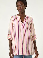 Roman Pink Vertical Stripe Pleat Detail Top - Image 1 of 5