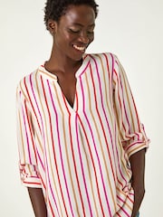 Roman Pink Vertical Stripe Pleat Detail Top - Image 2 of 5