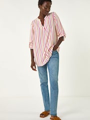 Roman Pink Vertical Stripe Pleat Detail Top - Image 3 of 5