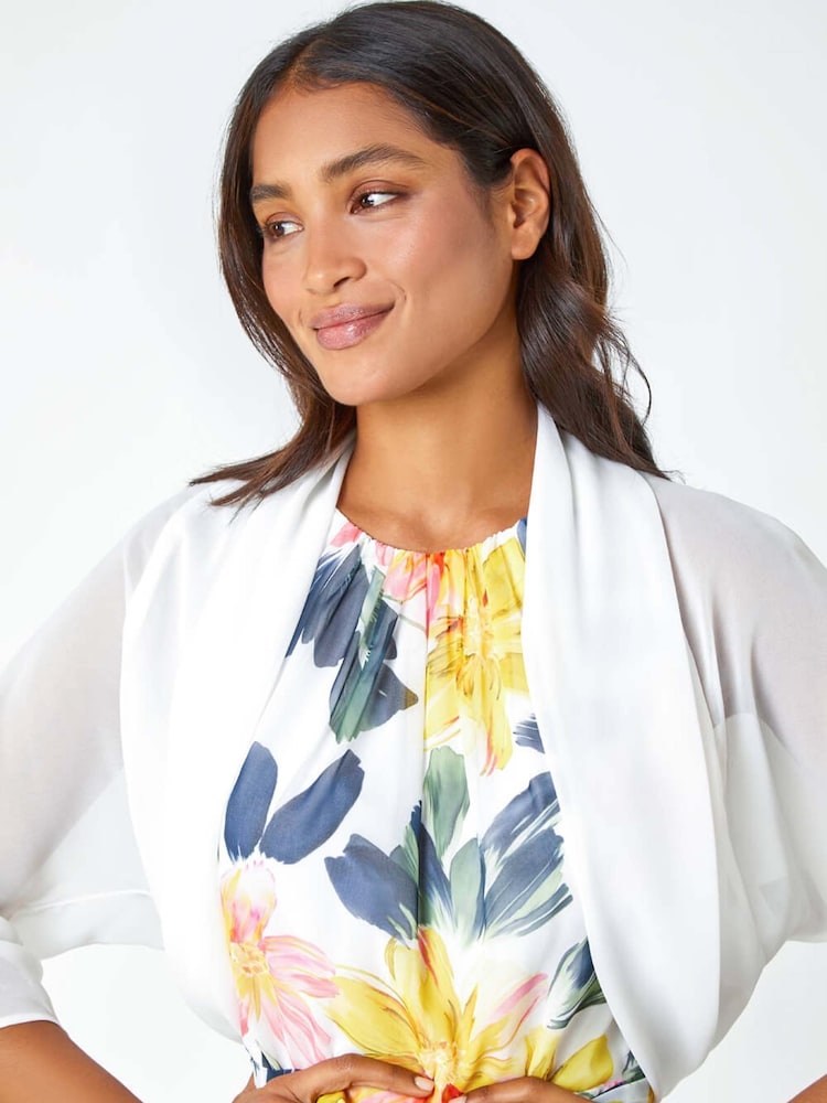 Roman White Ruched Hem Chiffon Bolero - Image 1 of 5