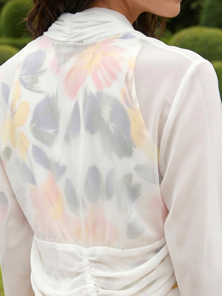 Roman White Ruched Hem Chiffon Bolero - Image 4 of 4