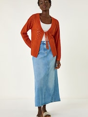 Roman Orange Textured Tie Front Knit Cardigan - Image 2 of 5