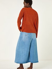 Roman Orange Textured Tie Front Knit Cardigan - Image 3 of 5