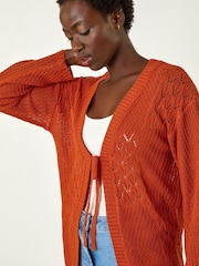 Roman Orange Textured Tie Front Knit Cardigan - Image 4 of 5