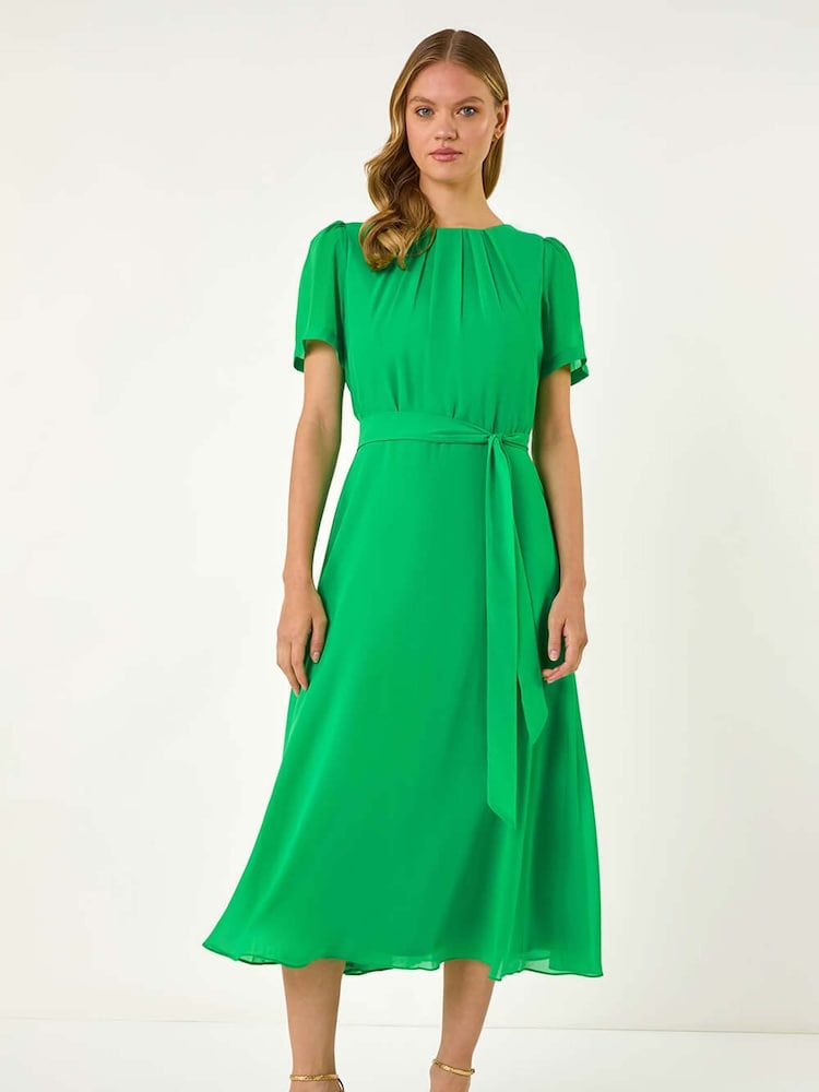Roman Green Pleated Chiffon Midi Dress - Image 2 of 5