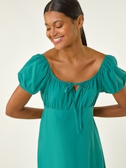 Roman Green Puff Sleeve Linen Mix Midi Dress - Image 4 of 5