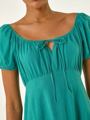 Roman Green Puff Sleeve Linen Mix Midi Dress - Image 5 of 5