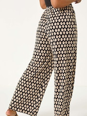 Roman Black Petite Geo Print Wide Leg Stretch Trousers - Image 2 of 4