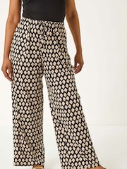 Roman Black Petite Geo Print Wide Leg Stretch Trousers - Image 3 of 4
