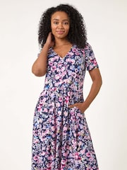 Roman Blue Petite Floral Pocket Midi Dress - Image 1 of 5