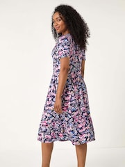 Roman Blue Petite Floral Pocket Midi Dress - Image 3 of 5