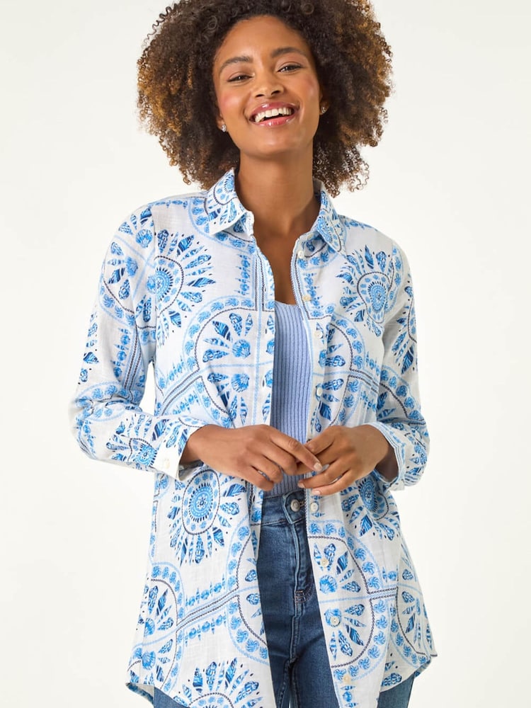 Roman Blue Printed Collar Shirt - Image 1 of 6