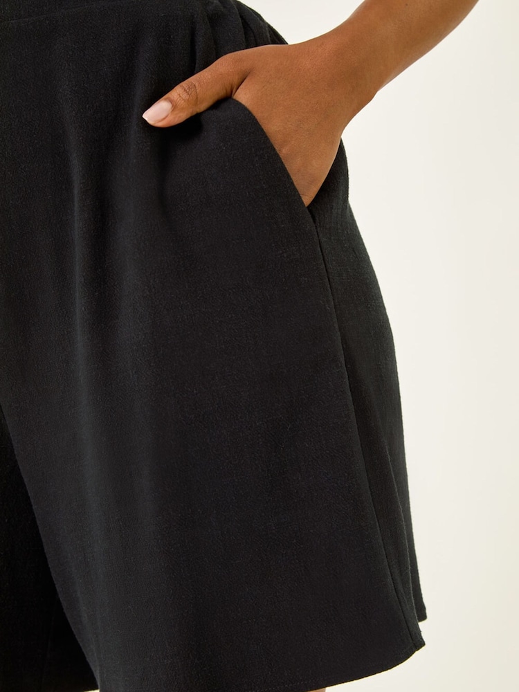 Roman Black Petite Linen Mix Elastic Waist Shorts - Image 5 of 5