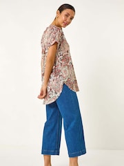 Roman Orange Paisley Print V-Neck Top - Image 1 of 4