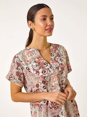 Roman Orange Paisley Print V-Neck Top - Image 4 of 4
