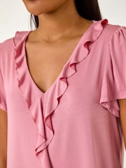 Roman Pink Ruffle Front Stretch Top - Image 4 of 4