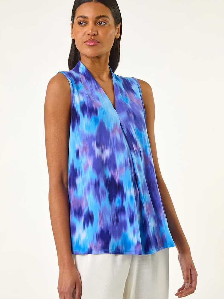 Roman Purple Smudge Print Pleat Front Vest - Image 1 of 6